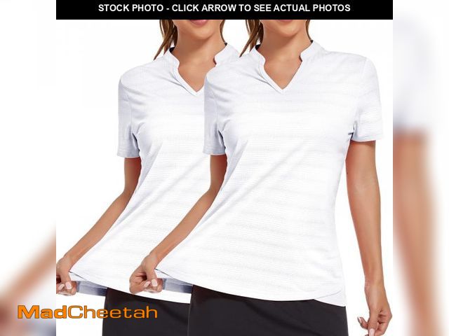 Lot 74-12360733 - MIER Women's Golf Polo Shirts Collarless Short Sleeve Athletic Tennis Badminton T Shirts White, 2 Pa...