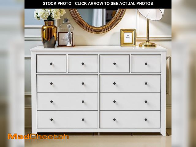Lot 74-12393813 - Mixcous White 10 Drawer Dresser, 52" Large Wide Chest of Drawers, Wooden Dresser Storage Cabinet wit...