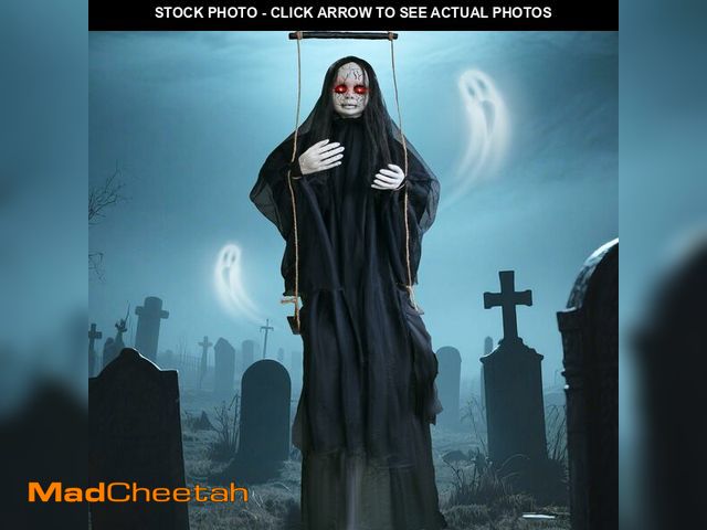 Lot 74-12697529 - 4.9 Ft Halloween Hanging Swinging Ghost Girl Decoration, Sound or Touch Will Activate Glowing Eyes a...