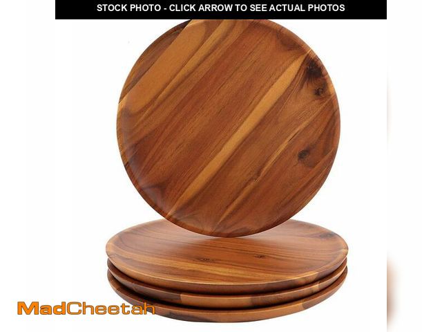Lot 74-13539864 - AIDEA Acacia Wood Dinner Plates, 8 Inch Round Wood Plates Set of 4, Easy Cleaning &amp; Lightweight ...