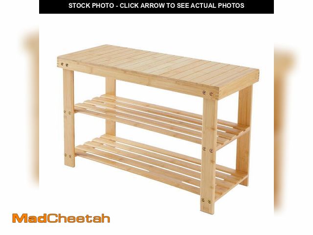 Lot 74-14352132 - ZUNMOS 3-Tier Bamboo Shoe Rack Bench, 11.3 x 27.6 x 17.8 Inches Compact Storage Organizer with 286lb...