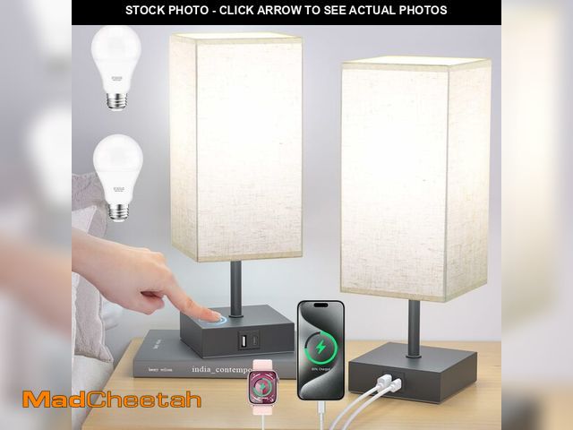 Lot 74-12603494 - hansang Table Lamps, Touch Lamp with USB A USB C Charging Port 3 Way Touch 5000k Led Bulb,Touch Lamp...