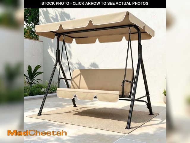 Lot 74-14609254 - VIVOHOME 3 Seat Porch Swing Chair with Converting Canopy&amp;Removable Cushion, Cushioned Steel Fram...