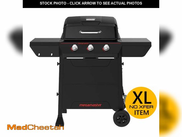 Lot 74-14243022 - Megamaster 3-Burner Propane Gas Grill in Black - UNUSED