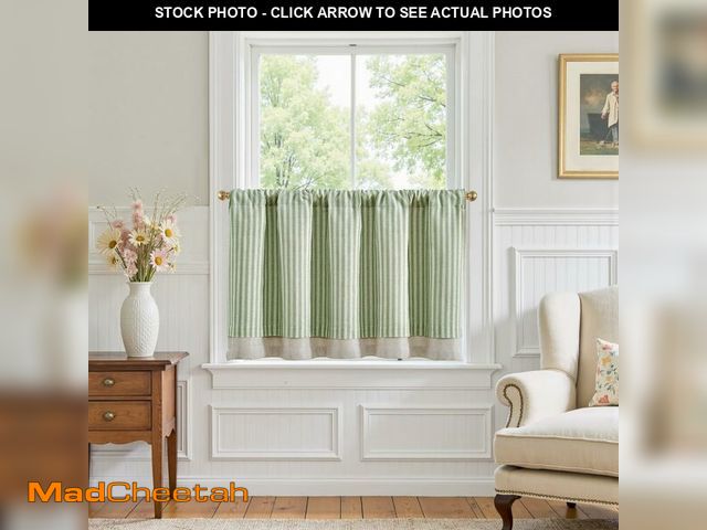 Lot 74-12604157 - jinchan Double Layer Striped Linen Kitchen Tier Curtain Pinstripe Rustic Cafe for Living Room Bathro...