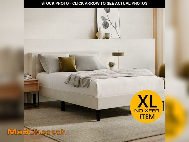 Lot 74-13650619 - Nectar Bed Frame &amp; Headboard - Linen - Queen - 8 Inch Legs and Sturdy Wooden Slats for Support -...