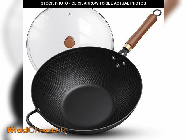 Lot 74-12608264 - Todlabe Nonstick Wok, 13-Inch Carbon Steel Wok Pan with Glass Cover, Woks &amp; Stir-Fry Pans for In...