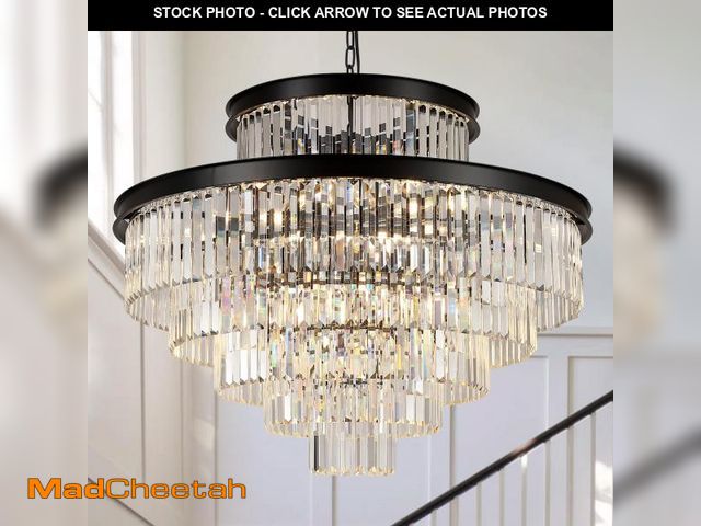 Lot 74-12431035 - 35" Large Black Crystals Chandelier 6-Tier Modern Crystal Chandeliers for High Ceiling Foyer K9 Crys...