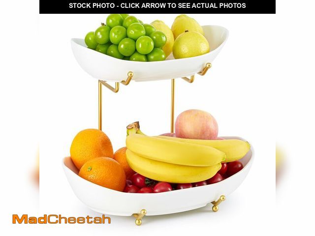 Lot 74-14209638 - HOMKULA 2 Tier Ceramic Fruit Bowl for Kitchen Counter, Tiered Fruit Basket for Countertop, Modern Mu...