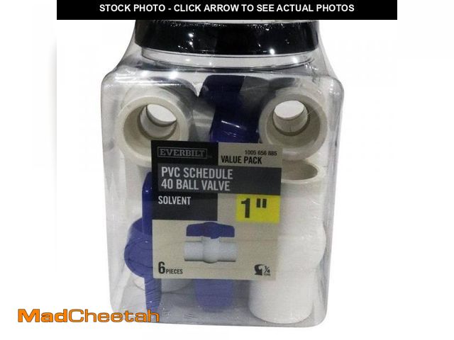 Lot 74-12462917 - Everbilt 1 in. x 1 in. x 4 in. PVC Schedule 40 Slip x Slip Ball Valve Pro Pack (6-Pack) - UNUSED