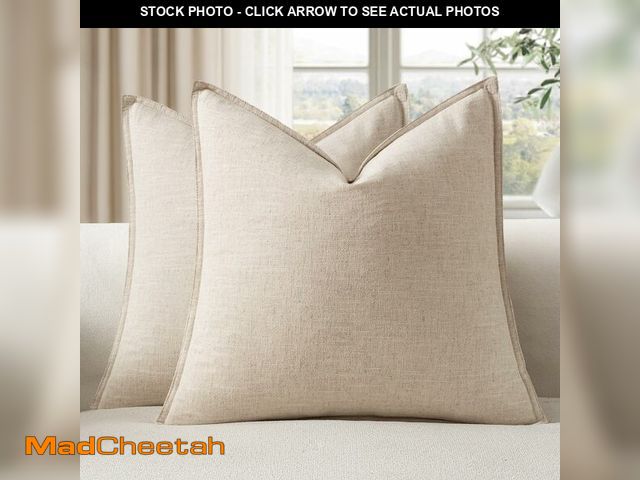 Lot 74-12325878 - EMEMA Decorative Linen Throw Pillow Covers 22x22 Inch Natural Beige Boho Farmhouse Neutral Couch Thr...