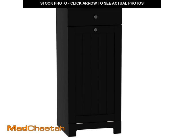 Lot 74-12773372 - HOMCOM 15.7 in. W x 15 in. x 35.4 in. Black Linen Cabinet with Tilt Out Hamper, Removable Basket, Dr...