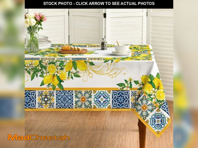 Lot 74-14148546 - Horaldaily Summer Tablecloth 60Ãâ120 Inch Rectangular, White Yellow Lemon Vintage Pattern Washabl...