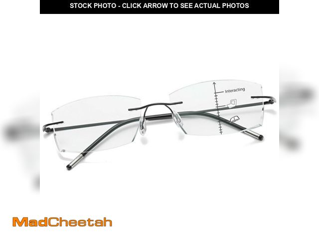 Lot 74-14151640 - Photochromic Multifocal Progressive Reading Glasses For Women Men Blue Light Blocking Rimless Diamon...