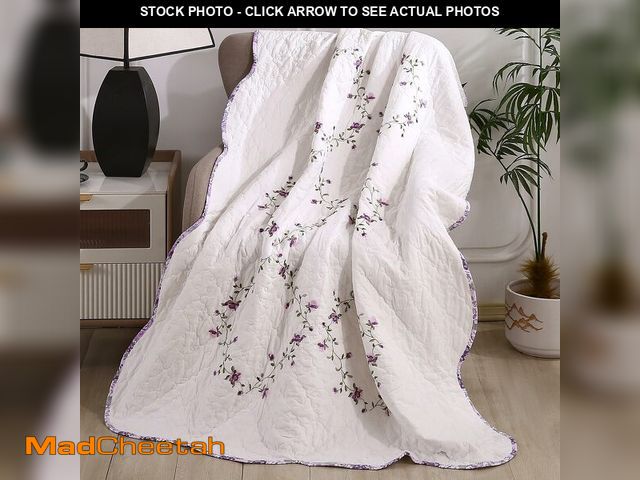 Lot 74-14341083 - vctops 100% Cotton Quilted Throw Blanket 50x60 Inch Floral Embroidered Reversible Patchwork All Seas...