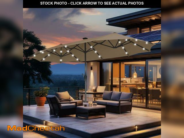 Lot 74-14354872 - Ainfox 13ft x 6ft Rectangular Double-Sided Patio Umbrella with Solar Lights, Outdoor Market Canopy, ...