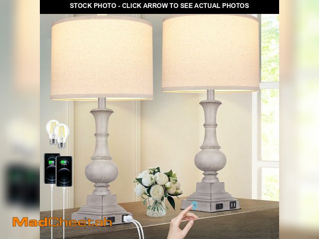 Lot 74-13621082 - 26" Farmhouse Table Lamps Set of 2, Rustic Touch Control Bedside Lamps with 2 USB Ports &amp; AC Out...