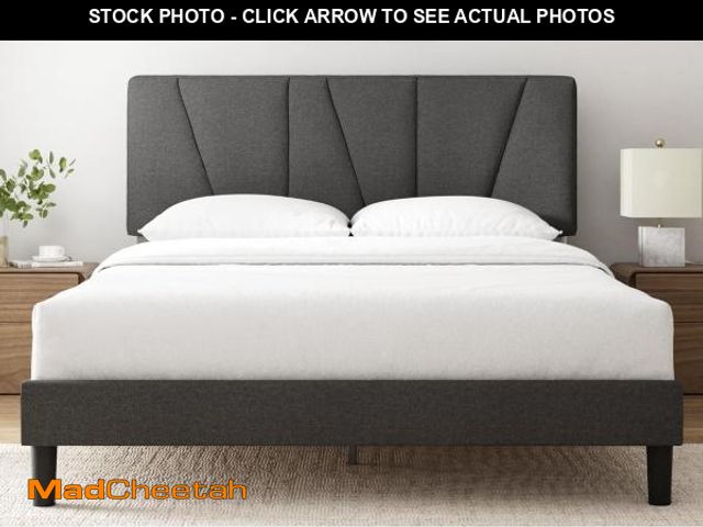 Lot 74-12525959 - ZINUS Full Maya Upholstered Bed Frame with Asymmetric Headboard, Durable Wooden Slats, Sturdy Framew...