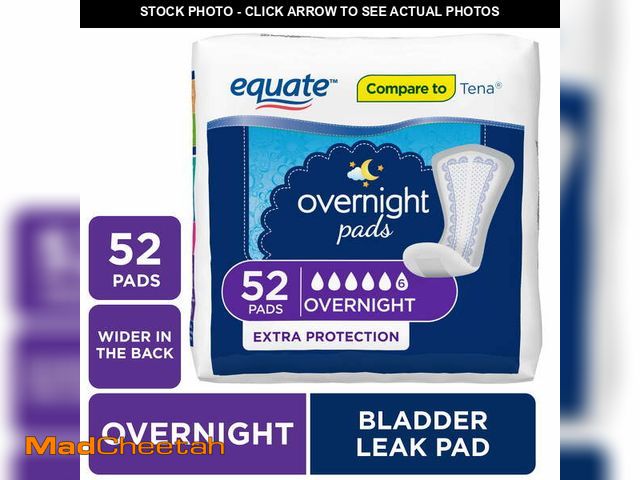 Lot 74-12864344 - Equate Women's Overnight Incontinence Pads, Ultimate Absorbency (52 Count), Compare to Tena - UNUSED