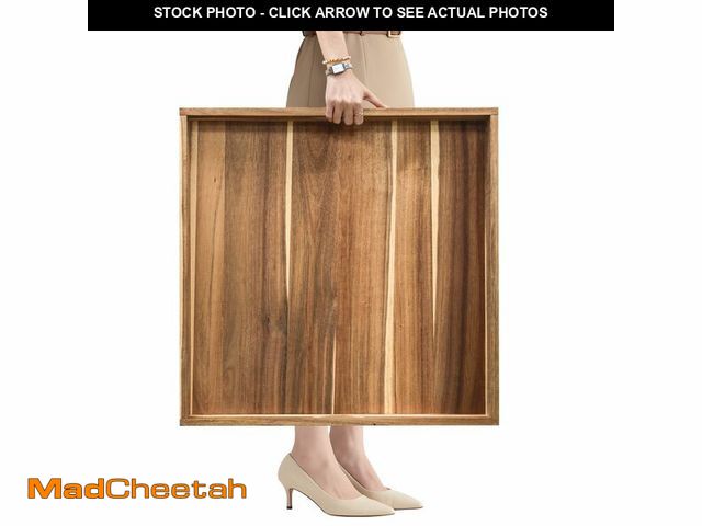 Lot 74-14441555 - MAONAME Extra Large Ottoman Tray, 24" Square Acacia Wood Tray with Handles - UNUSED
