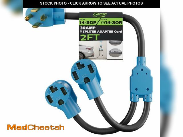 Lot 74-12700273 - Elecan 30 Amp Dryer/EV Y Splitter Adapter Cord, 4 Prong NEMA 14-30P to 2X 14-30R for Power Extension...