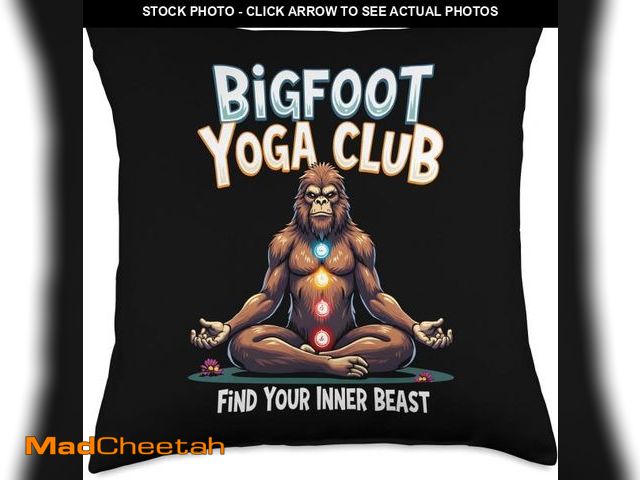 Lot 74-12399572 - Bigfoot Yoga Club Mythical Sasquatch Meditation Zen Art Throw Pillow - UNUSED
