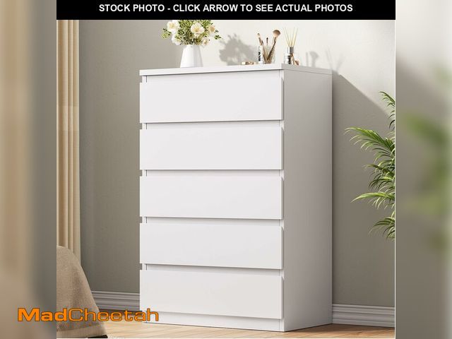 Lot 74-12787365 - Jocoevol White 5 Drawer Dresser for Bedroom, 15" D x 23.7" W x 40.4" H in Simply Modern Chest of Dra...