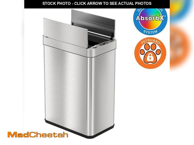 Lot 74-14306760 - iTouchless 13 Gal. / 49 Liter Stainless Steel Wings Sensor Lid Household Metal Trash Can with Odor F...