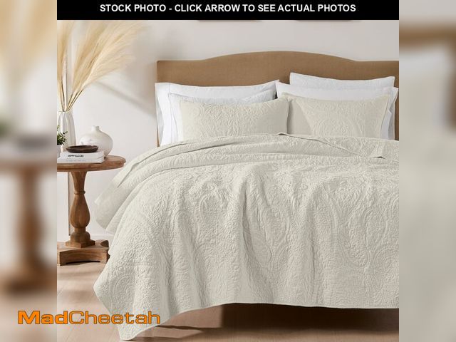 Lot 74-12606307 - palassio Beige Paisley 100% Cotton Quilt Queen Size Bedding Sets with 2 Pillow Shams, Boho Floral Li...