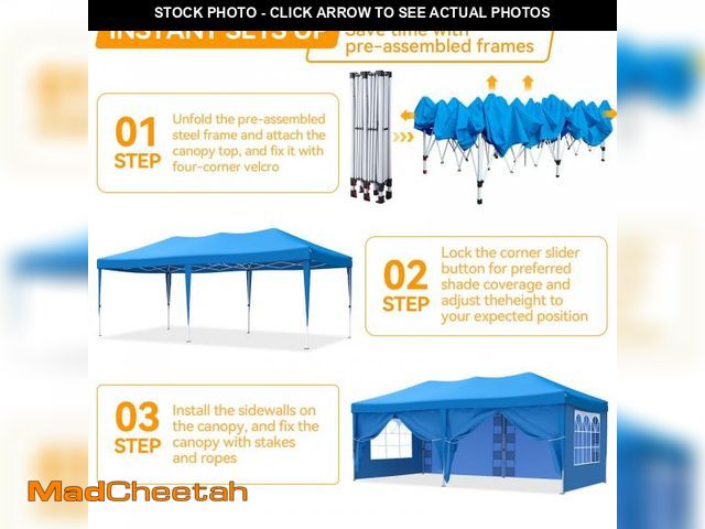 Lot 74-12145183 - Vecukty 10 x 20 ft Blue Pop up Outdoor Canopies, Removable Sidewalls - UNUSED