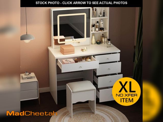 Lot 74-13821055 - FUFU&amp;GAGA 5-Drawers White Makeup Vanity Sets Dressing Table Sets with LED Dimmable Mirror, Stool...