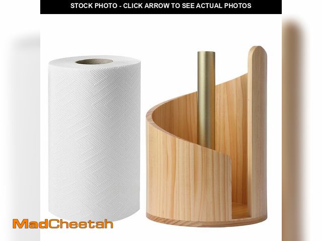 Lot 74-13953182 - Paper Towel Holder Countertop with Wood Round Base and Iron Holder,Holds Mega Roll,Holder Stand for ...