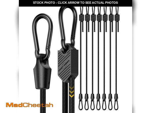 Lot 74-13957433 - 8 Pcs 12 Inch Adjustable Carabiner Bungee Cords with Hooks, Easy to Adjust from 7" to 12", Black Bun...