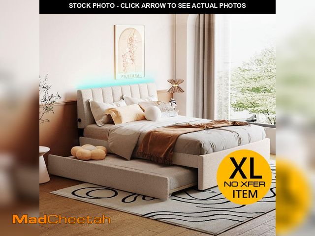 Lot 74-13046533 - (MISSING HARDWARE) Polibi Wood Frame Full Size Teddy Fleece Upholstered Platform Bed with Trundle an...