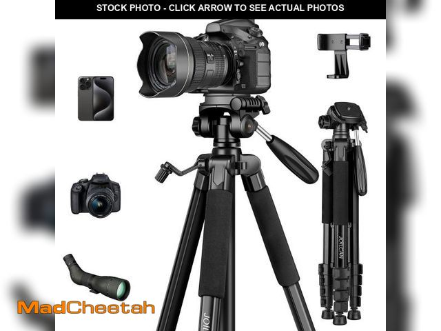 Lot 74-12437843 - JOILCAN 75" Camera Tripod, Tripod for Camera Cell Phone, Aluminum Heavy Duty Tripods Stand, Tall Tra...