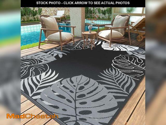 Lot 74-14435383 - SIXHOME 8'x10' Feet Waterproof Outdoor Rug, Reversible Black Plastic Patio Mat with Straw Texture Tr...