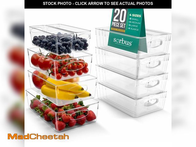 Lot 74-10955794 - Sorbus Variety 20-Pack Clear Plastic Organizing Bins Ã¢â¬â Clear Bins for Organizing, Refrigerato...