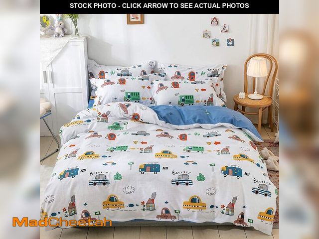 Lot 74-14333202 - DJY Kids Car Duvet Cover Set Queen, 100% Cotton Cars Bus Print Bedding Set for Boys Girls, 3 Pieces ...