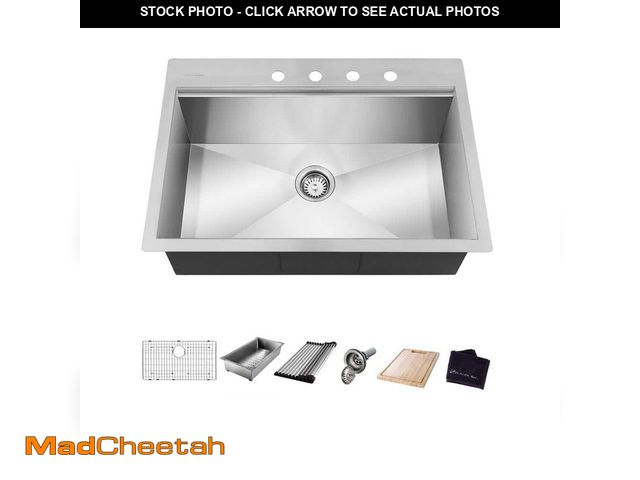Lot 74-14245235 - Glacier Bay Zero Radius 27 in. Drop-In Single Bowl 18 Gauge Stainless Steel Kitchen Sink with Access...