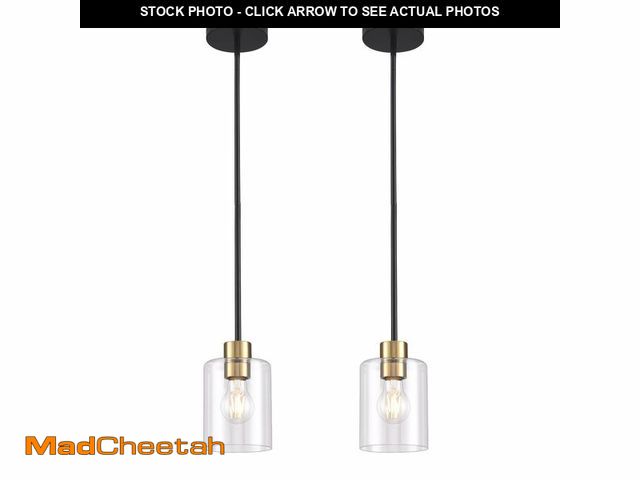 Lot 74-12438198 - KLSS Black Brass Pendant Lights Kitchen Island - Clear Glass Pendant Light Fixture Multiple Stems Ro...