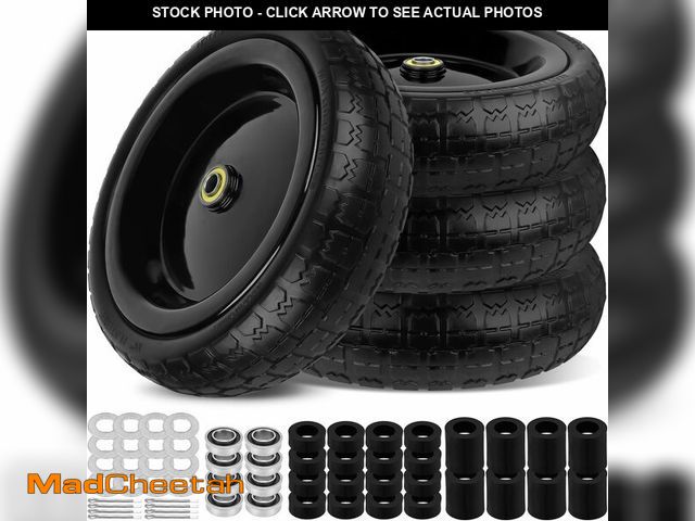 Lot 74-13718627 - phepetroll 13 Inch Flat Free Wheels Tires 4.00-6 Solid Replacement with Universal 5/8" Axle Bore Hol...