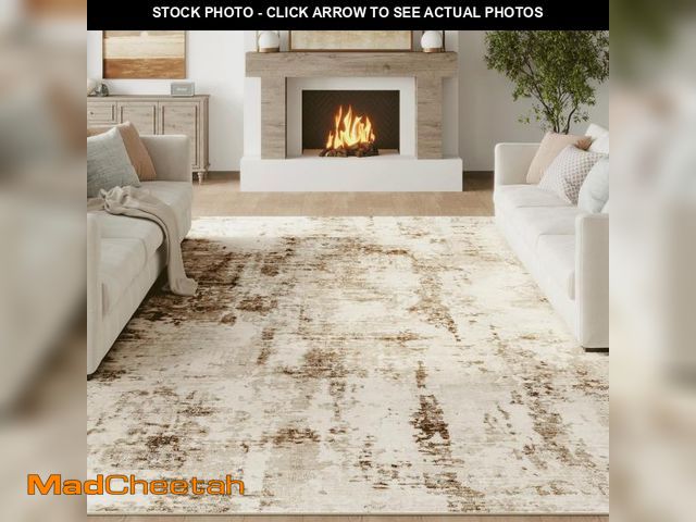 Lot 74-12541732 - FMFUNCTEX 8x10 Washable Area Rug Brown Beige Neutral Abstract Modern Large Non Slip Carpet for Livin...