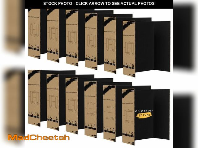 Lot 74-13569927 - HAUTOCO 12 Pack Black Trifold Poster Boards, 26" x 15.74", Corrugated Display Boards for Science Fai...
