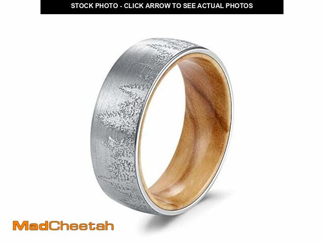Lot 74-12716150 - POYA 8mm Tungsten Ring Lasered Forest Landscap Men's Brushed Wedding Band with Oliver Wood Sleeve (8...