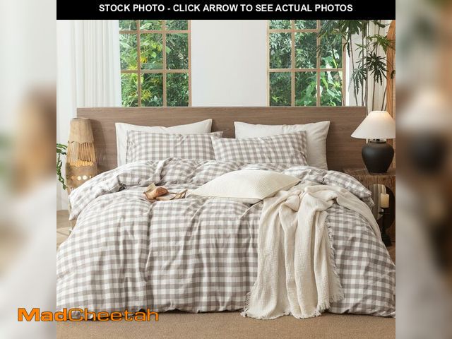 Lot 74-14050745 - MooMee Gingham Duvet Cover Set 100% Washed Cotton Linen Like Textured Breathable Durable Soft Comfy ...