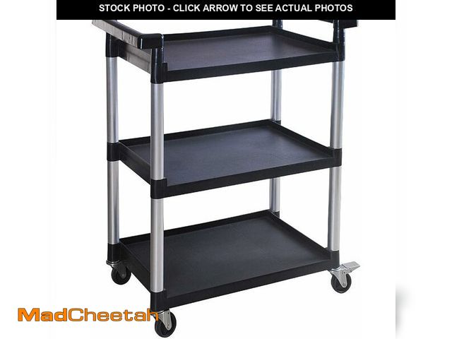 Lot 74-14067437 - MaxWorks 80774 3-Shelf Utility Plastic Cart with Wheels-225 Lbs Maximum Capacity , Black - UNUSED