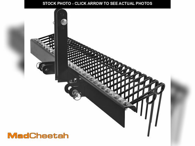 Lot 74-13674534 - 60 Inch Pine Straw Rake, 26 Coil Spring Tines Durable Powder Coated Steel Tow Behind Landscape Rake ...
