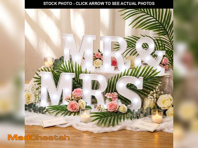 Lot 74-14271870 - ROCEEI Mr and Mrs LED Wedding Signs for Table Light up Letters 6.42 in Shiny Freestanding Mr and Mrs...