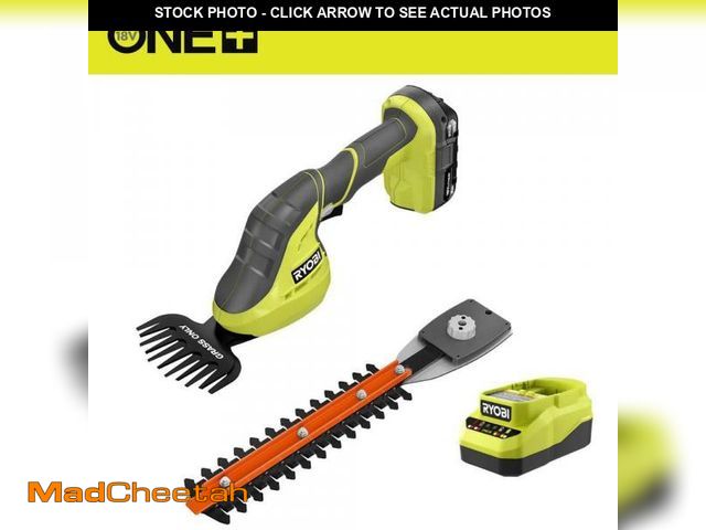 Lot 74-12365491 - RYOBI ONE+ 18V Cordless Grass Shear and Shrubber Trimmer with 2.0 Ah Battery and Charger - UNUSED