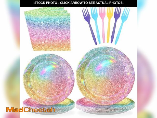 Lot 74-14267788 - Grencian 96 Pcs Rainbow Party Decorations Iridescent Rainbow Plates Party Supplies Disposable Pastel...
